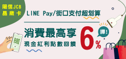 JCB晶緻卡 行動支付享最高6%回饋
