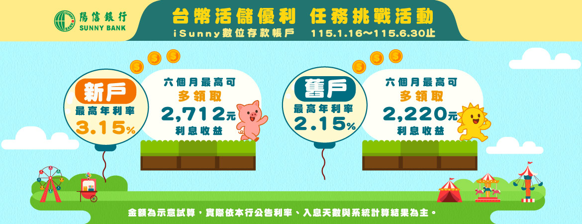 iSunny數位存款帳戶 台幣活儲優利 任務挑戰活動